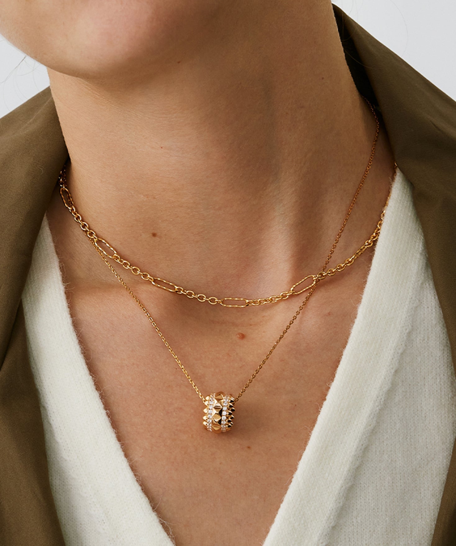 Gold Spiked Barrel Pendant Necklace | Belvria