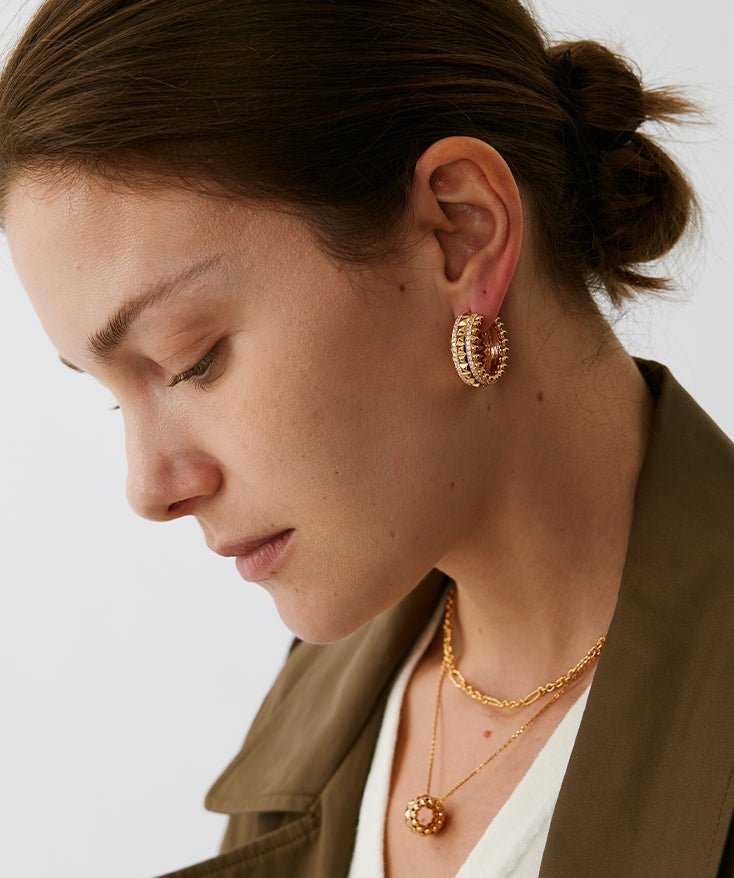 Gold Spiked Statement Hoop Earrings | Belvria