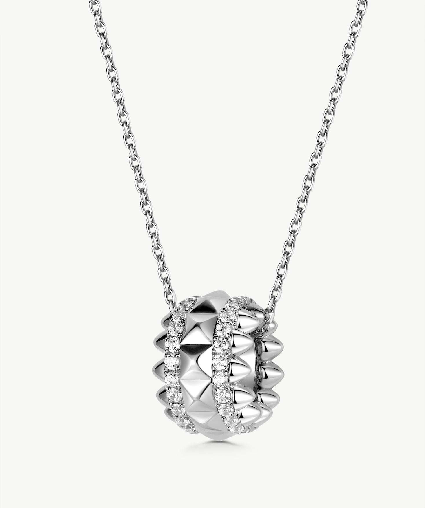 Silver Spiked Barrel Pendant Necklace | Belvria