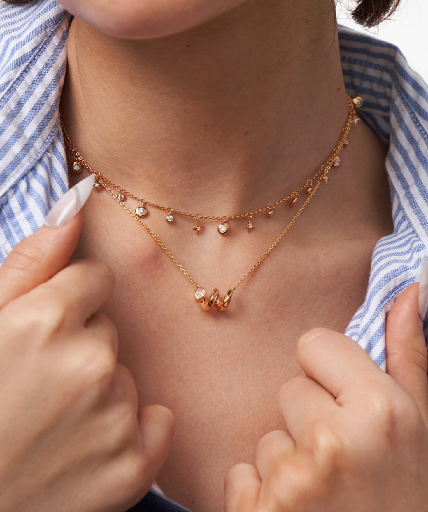 Gold Spiral Pendant Necklace with Teardrop Stone | Belvria