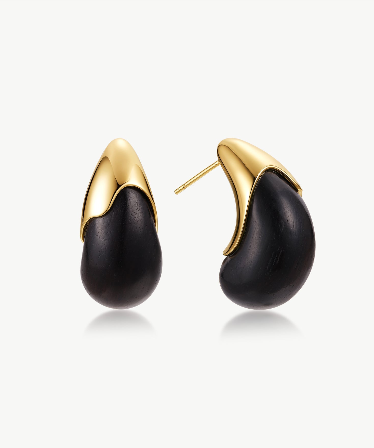 Ebony Wood & Gold Statement Stud Earrings | Belvria