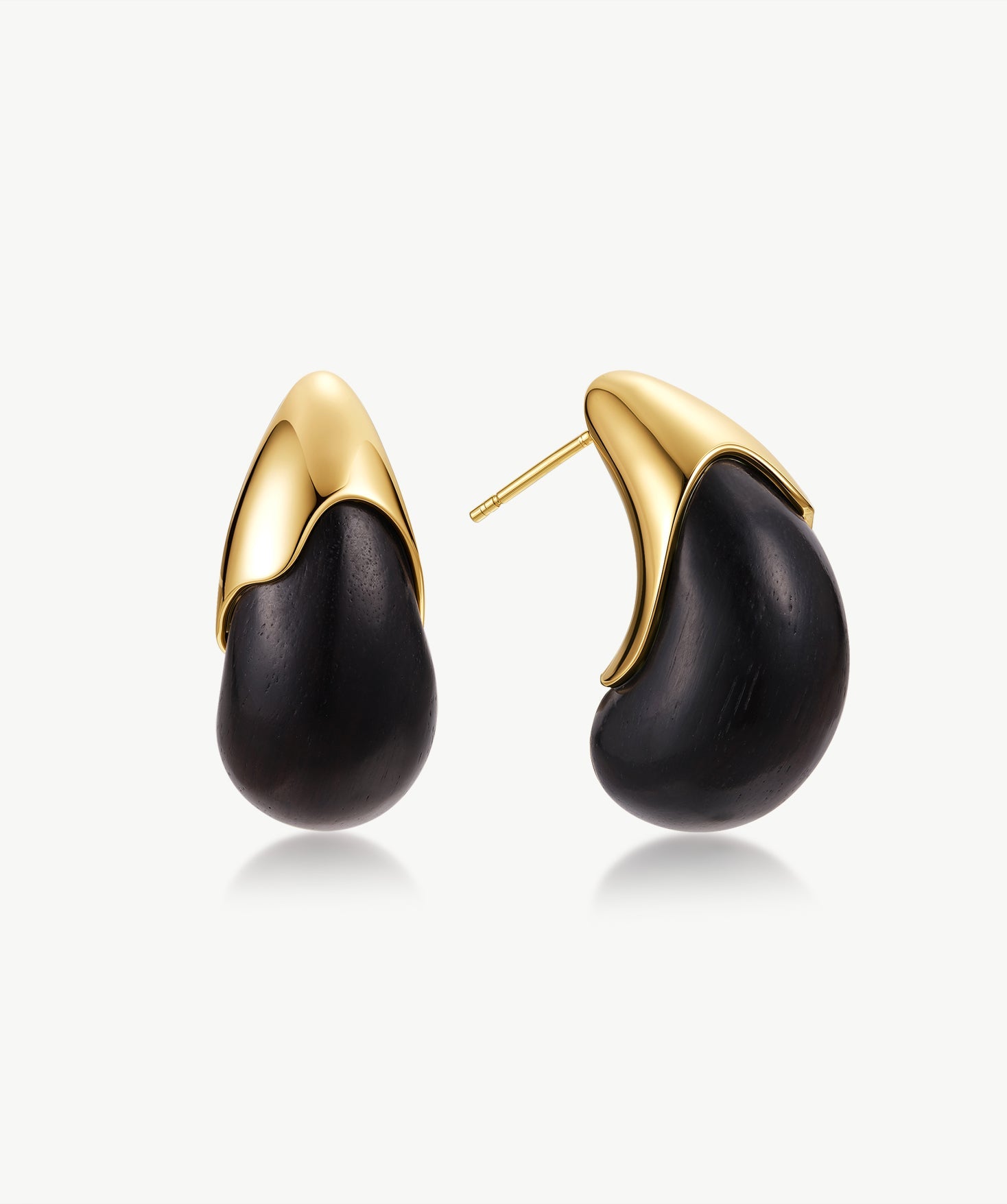 Ebony Wood & Gold Statement Stud Earrings | Belvria