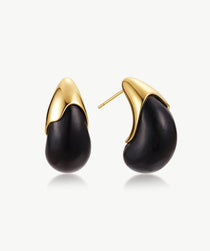 Ebony Wood & Gold Statement Stud Earrings | Belvria