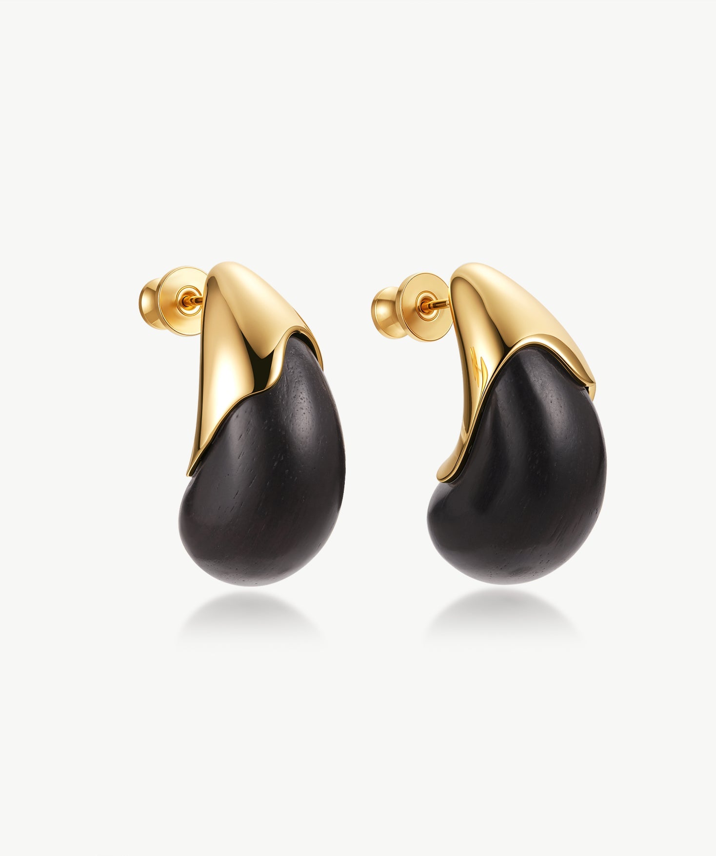 Ebony Wood & Gold Statement Stud Earrings | Belvria