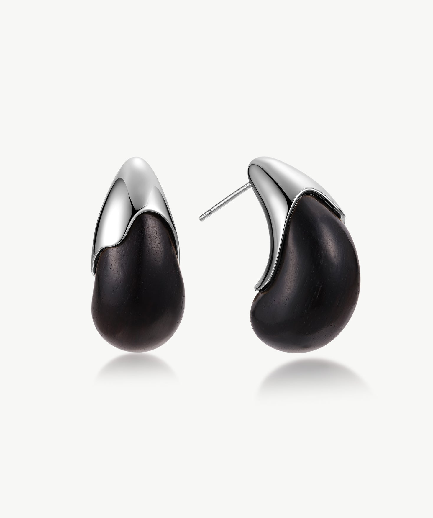 Ebony Wood & Silver Statement Stud Earrings | Belvria