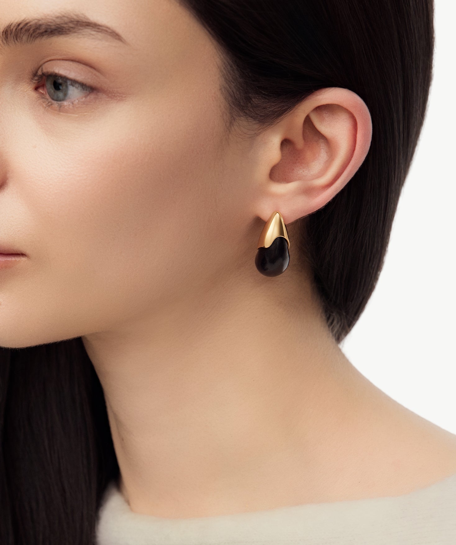 Ebony Wood & Gold Statement Stud Earrings | Belvria