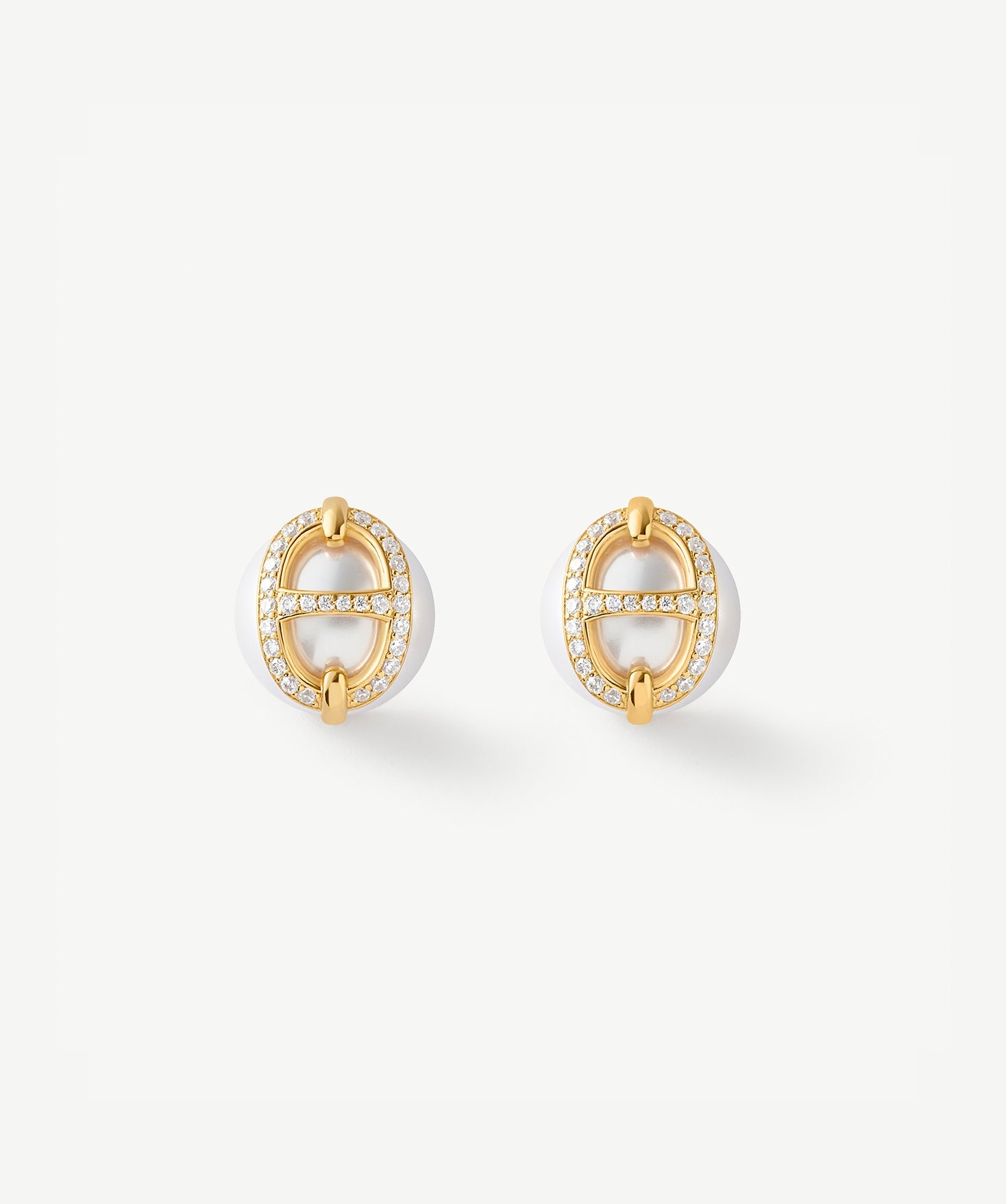 Gold Pearl Mariner Link Stud Earrings | Belvria