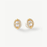 Gold Pearl Mariner Link Stud Earrings | Belvria
