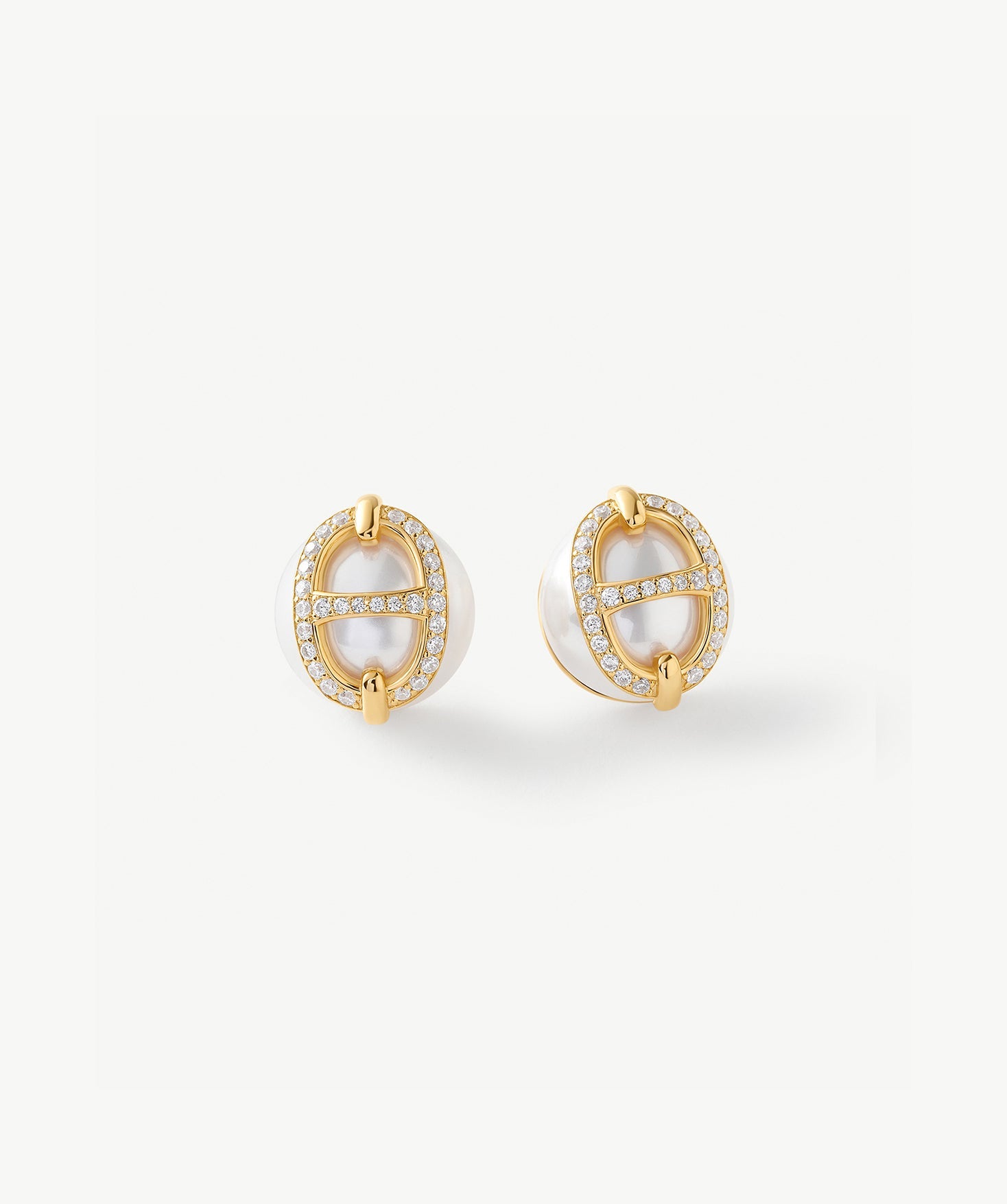 Gold Pearl Mariner Link Stud Earrings | Belvria