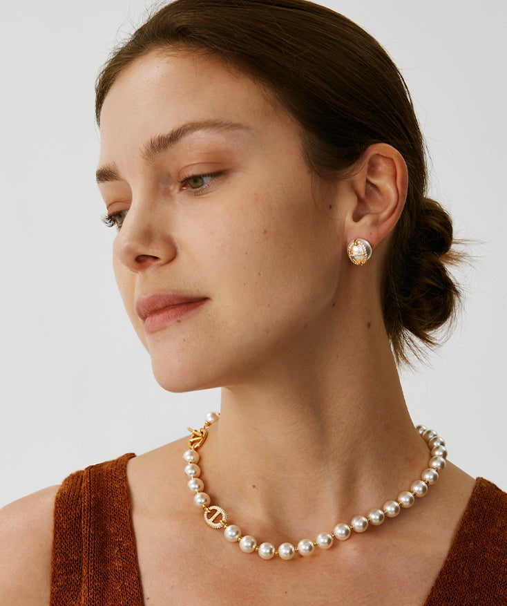 Gold Pearl Toggle Necklace with Mariner Links | Belvria