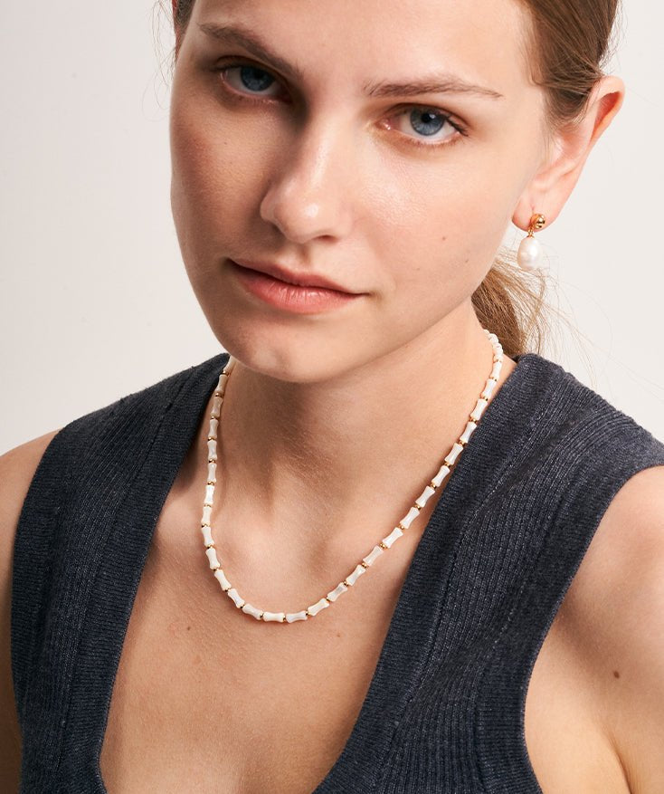 White Shell Bead Necklace with Gold Accents | Belvria